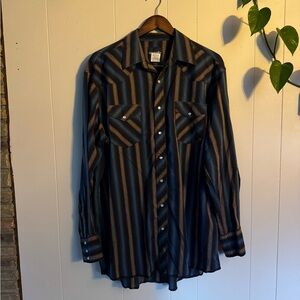 Wrangler Vintage Cowboy Brown and Blue Striped Shirt